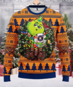 Grinch Holding Houston Astros Snowman Sweater