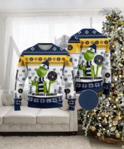 Grinch Milwaukee Brewers Ugly Christmas Sweater Winter Snow Theme