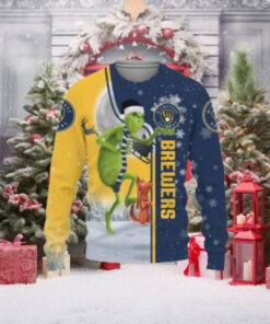 Grinch Milwaukee Brewers Ugly Christmas Sweater With Dog Design