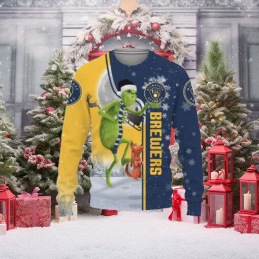 Grinch Milwaukee Brewers Ugly Christmas Sweater With Dog Design