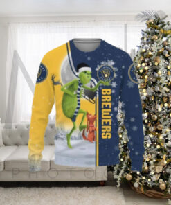 Grinch Milwaukee Brewers Ugly Christmas Sweater With Dog Design