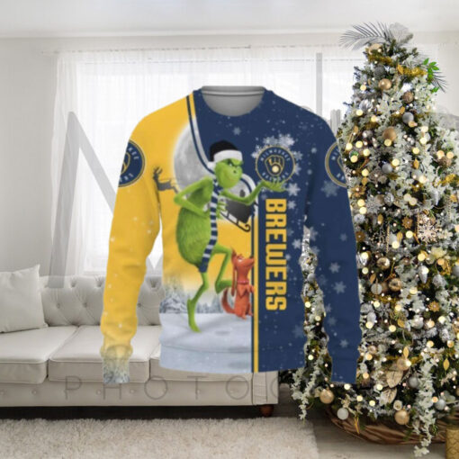 Grinch Milwaukee Brewers Ugly Christmas Sweater With Dog Design