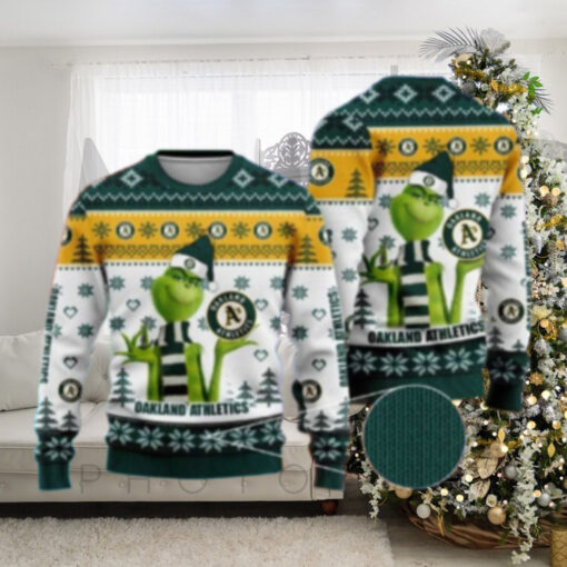 Grinch Oakland Athletics Snowflake Ugly Christmas Sweater