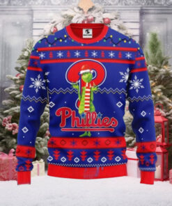 Grinch Philadelphia Phillies Ugly Christmas Sweater Blue