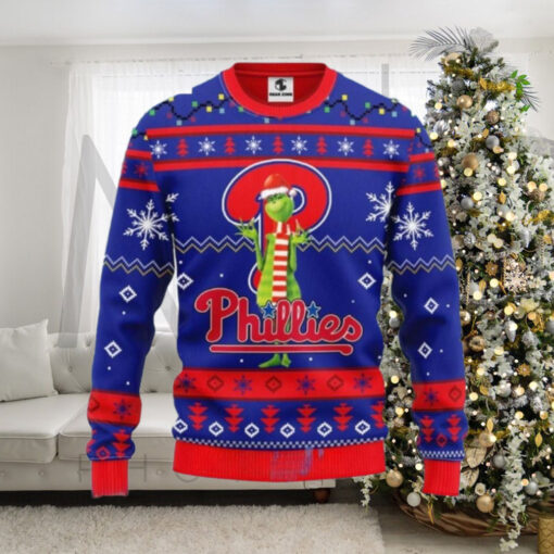 Grinch Philadelphia Phillies Ugly Christmas Sweater Blue