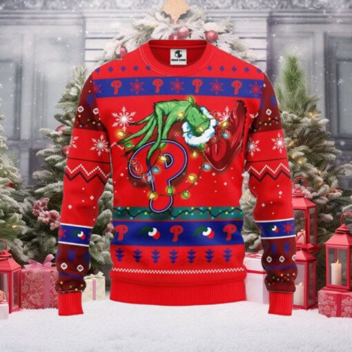 Grinch Stealing Christmas Phillies Red Ugly Sweater