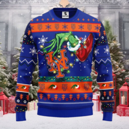 Grinch Stealing Christmas With New York Mets Logo Ugly Sweater