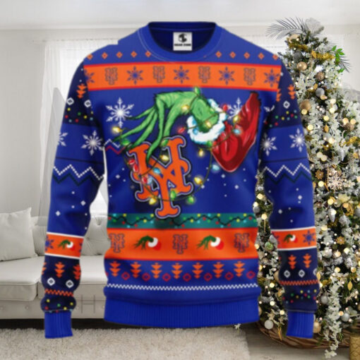 Grinch Stealing Christmas With New York Mets Logo Ugly Sweater