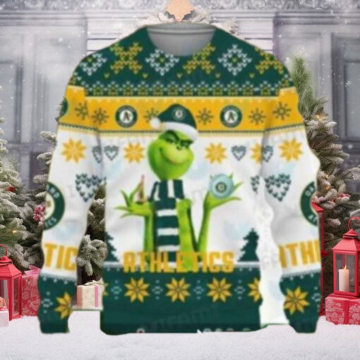 Grinch Stripes Oakland Athletics Ugly Christmas Sweater