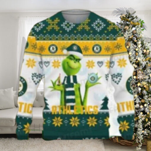 Grinch Stripes Oakland Athletics Ugly Christmas Sweater