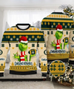 Grinch With A’s Ornament Oakland Athletics Ugly Christmas Sweater