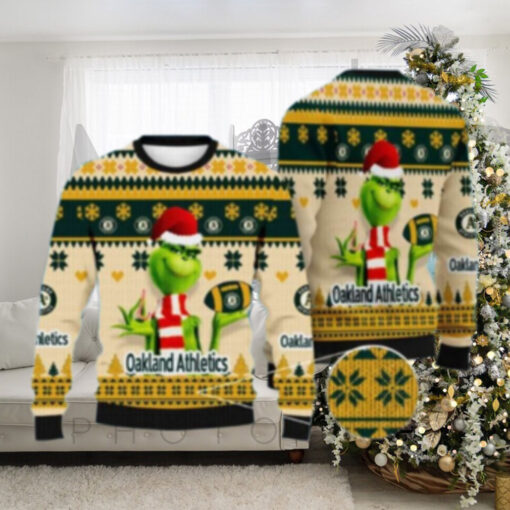 Grinch With A’s Ornament Oakland Athletics Ugly Christmas Sweater