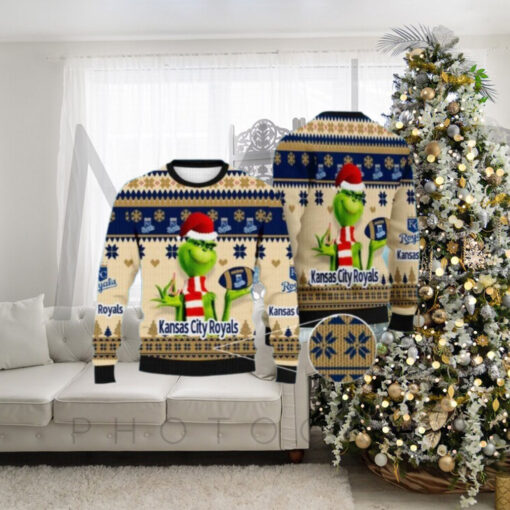 Grinch With Football Kansas City Royals Ugly Christmas Sweater