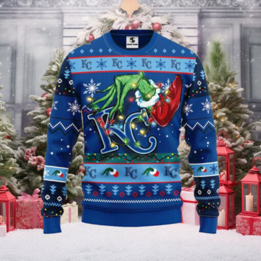 Grinch With Kansas City Royals Christmas Lights Ugly Sweater