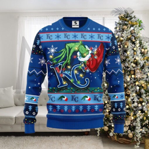 Grinch With Kansas City Royals Christmas Lights Ugly Sweater