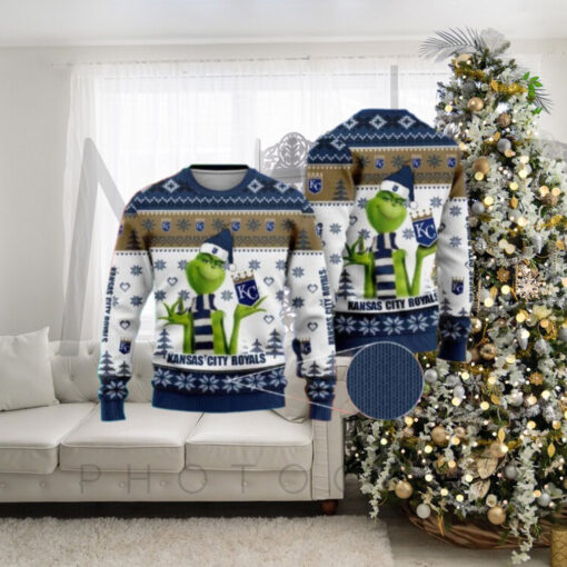 Grinch With Santa Hat KC Royals Ugly Christmas Sweater