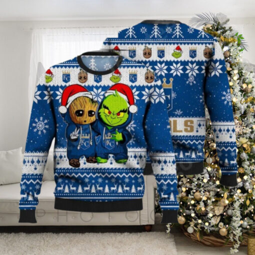 Groot And Grinch KC Royals Christmas Ugly Sweater