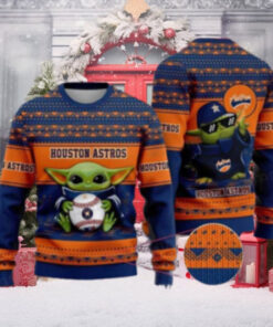 Houston Astros Baby Yoda Holding Baseball Ugly Sweater