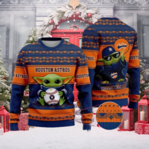 Houston Astros Baby Yoda Holding Baseball Ugly Sweater