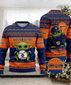 Houston Astros Baby Yoda Holding Baseball Ugly Sweater