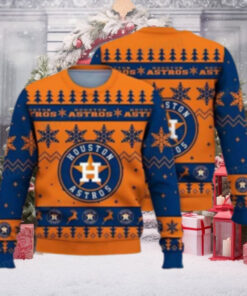 Houston Astros Blue And Orange Snowflake Ugly Christmas Sweater