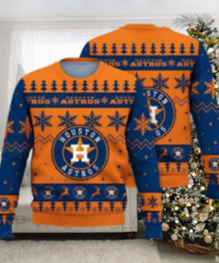 Houston Astros Blue And Orange Snowflake Ugly Christmas Sweater