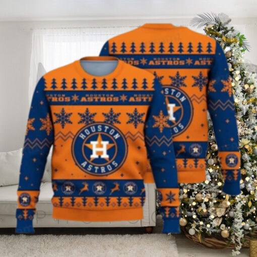 Houston Astros Blue And Orange Snowflake Ugly Christmas Sweater