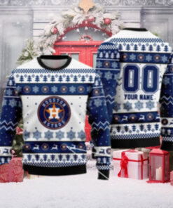 Houston Astros Custom Name Reindeer And Snowflake Christmas Sweater