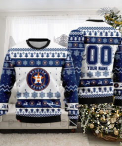 Houston Astros Custom Name Reindeer And Snowflake Christmas Sweater