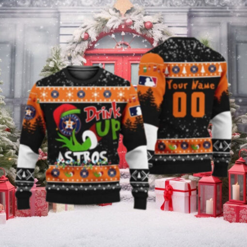 Houston Astros Drink Up Grinch Personalized Christmas Sweater