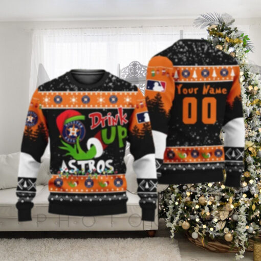 Houston Astros Drink Up Grinch Personalized Christmas Sweater