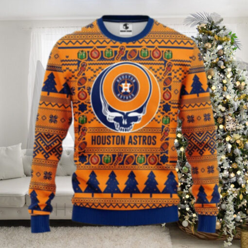 Houston Astros Festive Skull Pattern Ugly Christmas Sweater