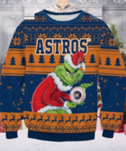 Houston Astros Grinch Holding Baseball Ugly Christmas Sweater