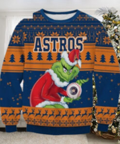 Houston Astros Grinch Holding Baseball Ugly Christmas Sweater