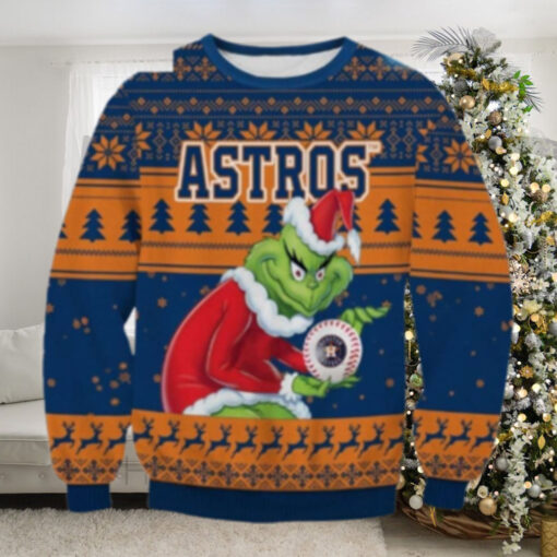 Houston Astros Grinch Holding Baseball Ugly Christmas Sweater