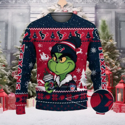 Houston Texans The Grinch Drink Coffee Ugly Christmas Sweater