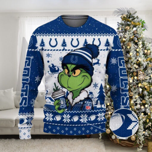 Indianapolis Colts The Grinch Drink Coffee Ugly Christmas Sweater