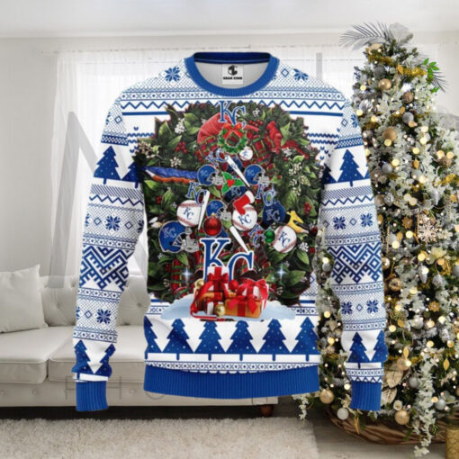 KC Royals Baseball Ornament Ugly Sweater With Holiday Decorations