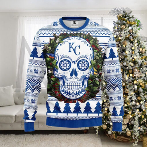 KC Royals Day Of The Dead Skull Ugly Christmas Sweater