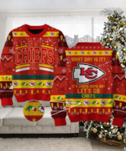 Kansas City Chiefs What Day Is It It’s Chiefs Game Day Christmas Ugly Sweater