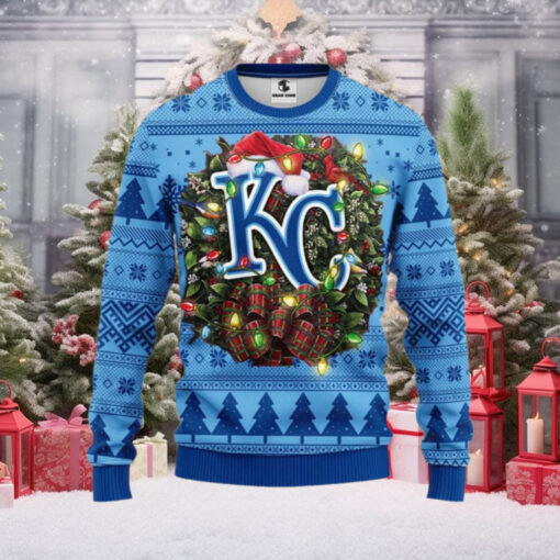 Kansas City Royals Christmas Wreath Ugly Sweater With Lights