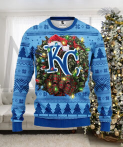 Kansas City Royals Christmas Wreath Ugly Sweater With Lights