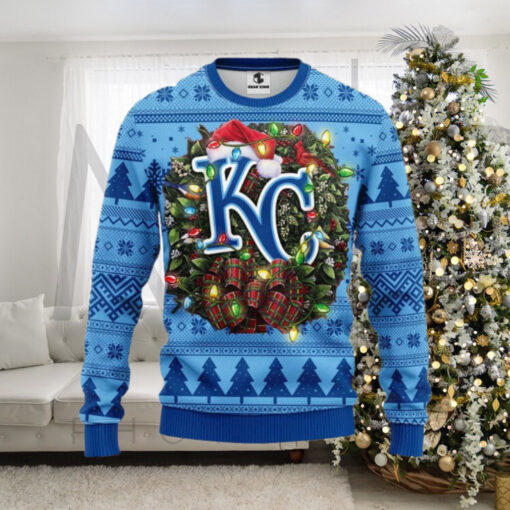 Kansas City Royals Christmas Wreath Ugly Sweater With Lights