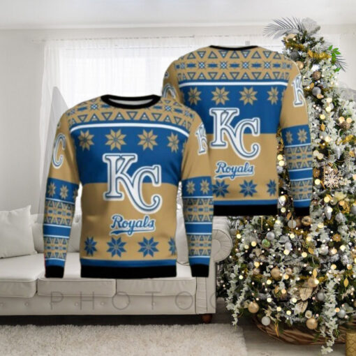 Kansas City Royals Classic Blue And Gold Snowflakes Ugly Sweater