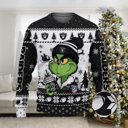 Las Vegas Raiders The Grinch Drink Coffee Ugly Christmas Sweater