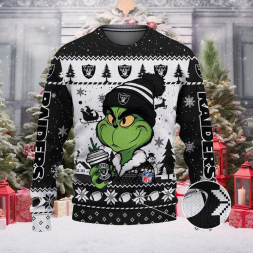 Las Vegas Raiders The Grinch Drink Coffee Ugly Christmas Sweater