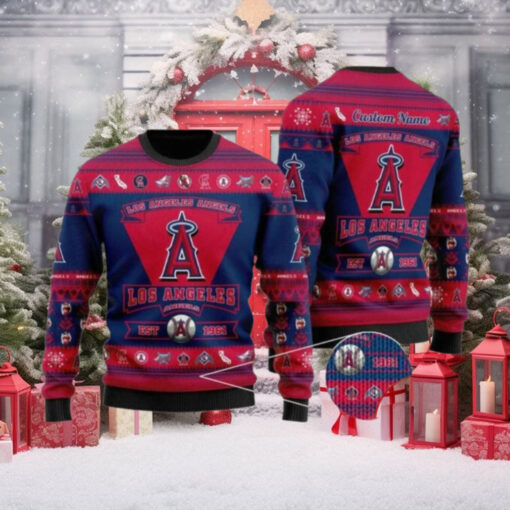 Los Angeles Angels Christmas Sweater Custom Name Established 1961