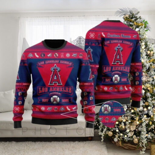 Los Angeles Angels Christmas Sweater Custom Name Established 1961