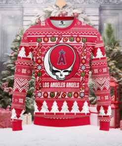 Los Angeles Angels Christmas Sweater With Festive Skull And Ornament