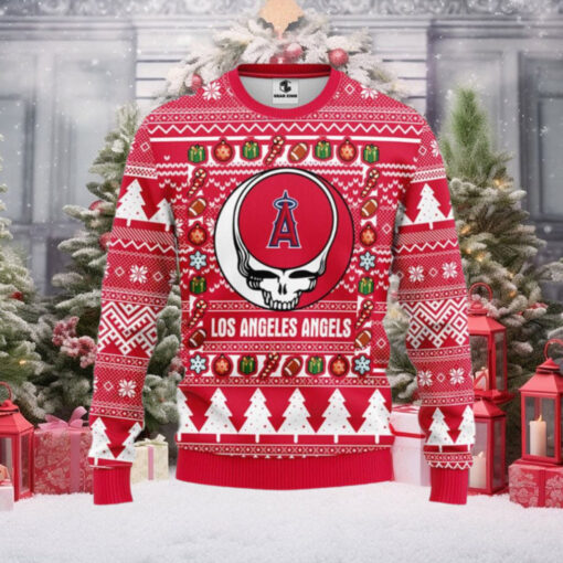 Los Angeles Angels Christmas Sweater With Festive Skull And Ornament